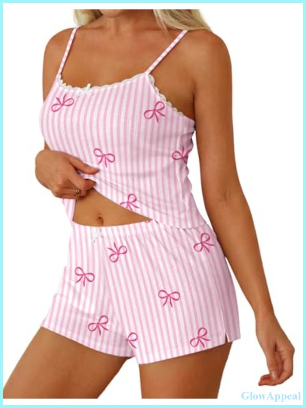 Ekouaer Women 2 Piece Cami Pajama Set Lace Sleepwear Shorts Lounge